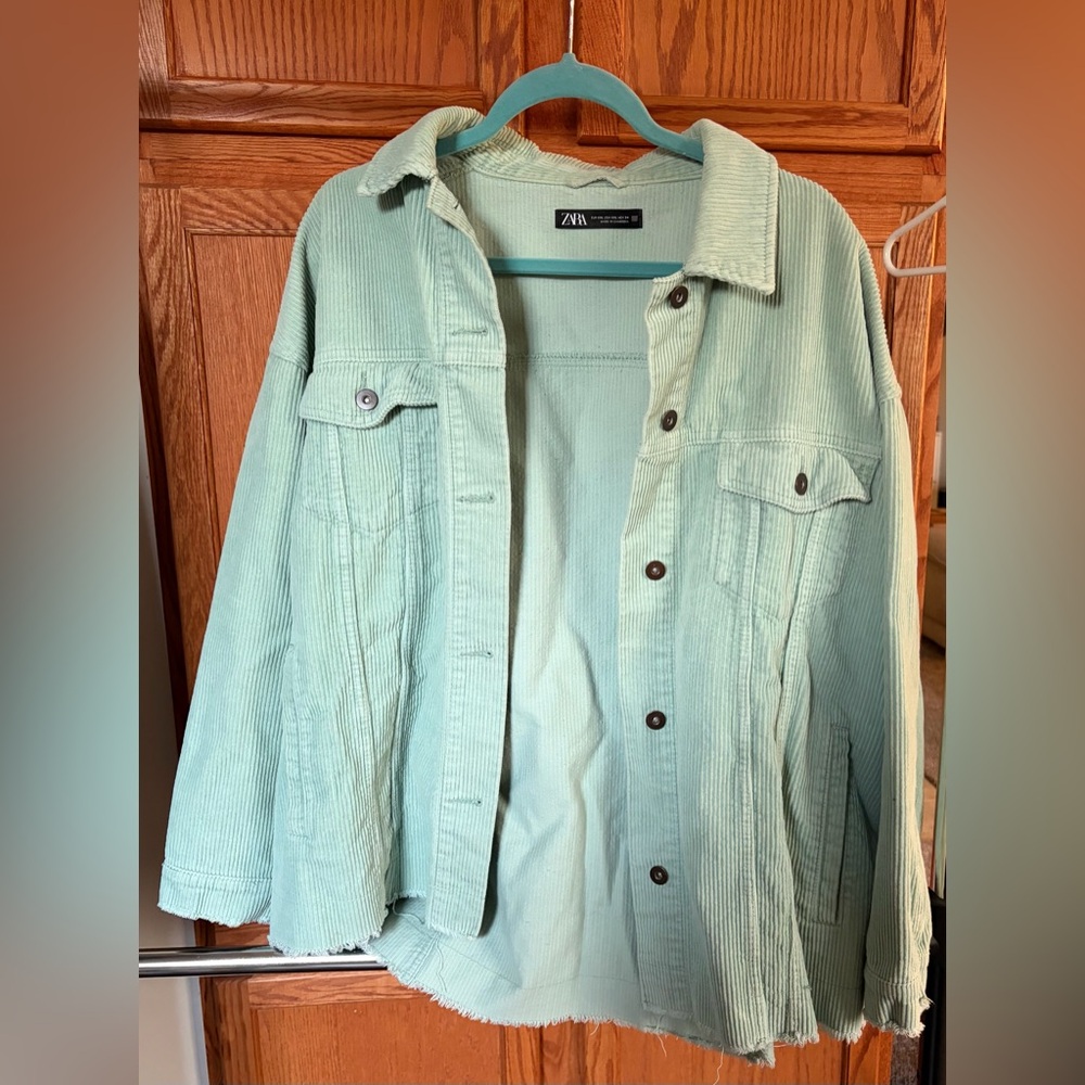 Zara Light Green Corduroy Jacket